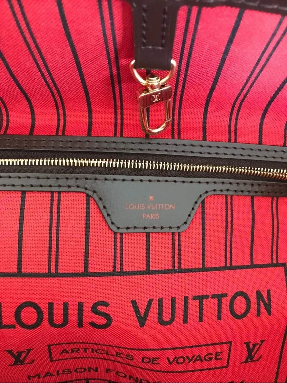 Louis Vuitton Brown Damier Tote with Red Interior